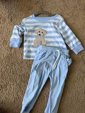 Light Blue Striped Puppy Pajama Set for Kids